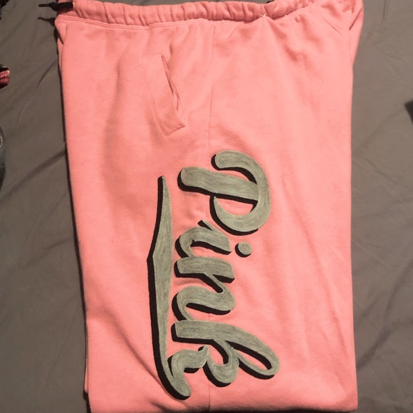 VS PINK Boyfriend Pants Sz L Oversized Embroidered Logo - Picture 3 of 5